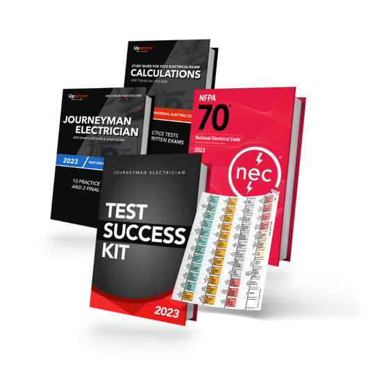 Upstryve's 2023 Complete Journeyman Electrician Exam Prep Package product image provided by UpStryve Book Store. Upstryve provides access to online contractor course content, exam prep, books, and practice test questions to students and professionals preparing for their state contracting exams.