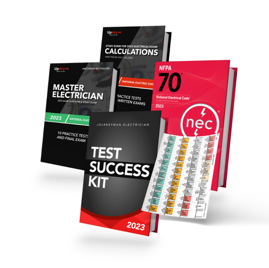 Upstryve's 2023 Complete Master Electrician Exam Prep Package product image provided by UpStryve Book Store. Upstryve provides access to online contractor course content, exam prep, books, and practice test questions to students and professionals preparing for their state contracting exams.