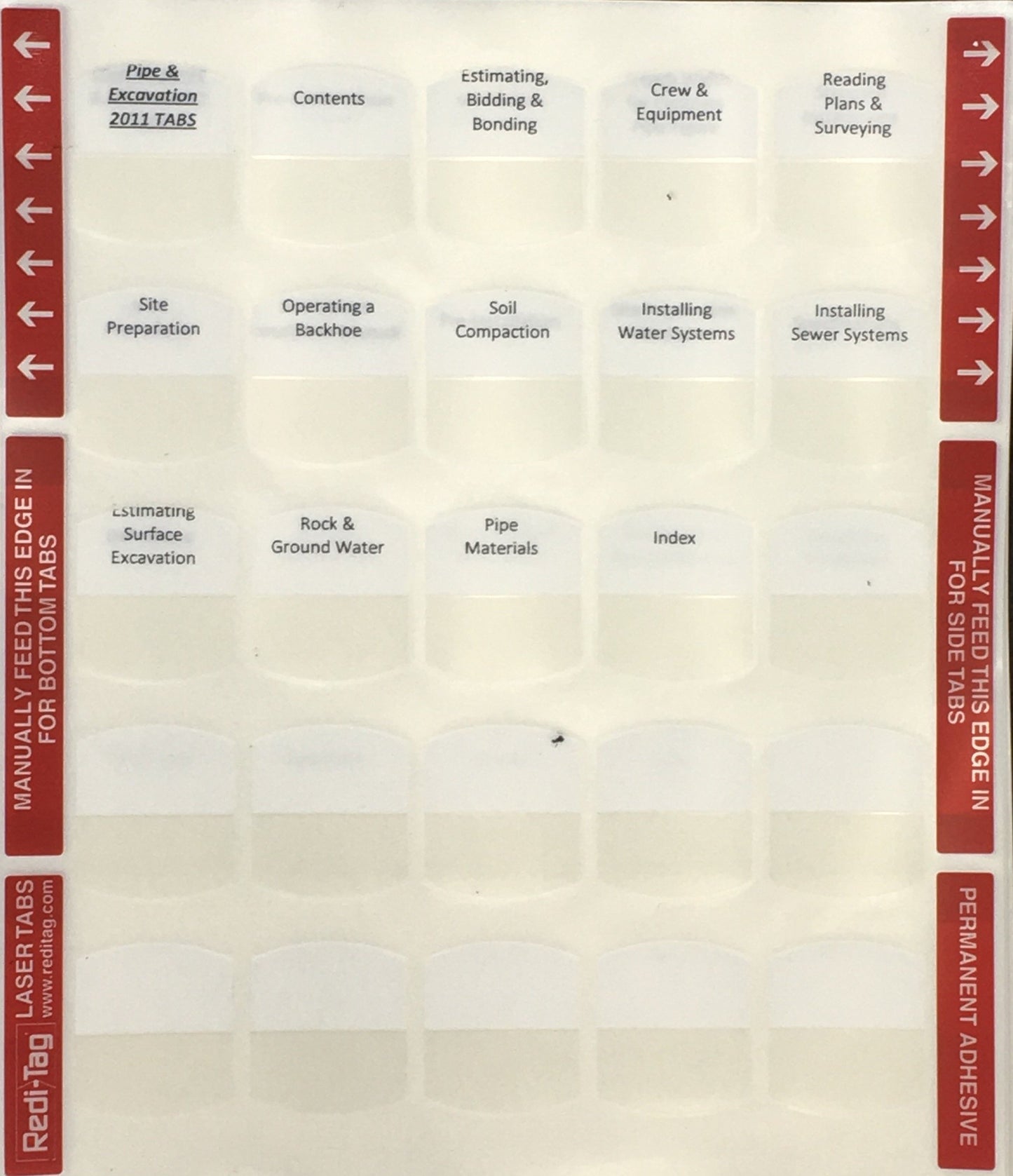 Pre-Printed Tabs for Florida State Underground Utility Book Package; Tabs Only
