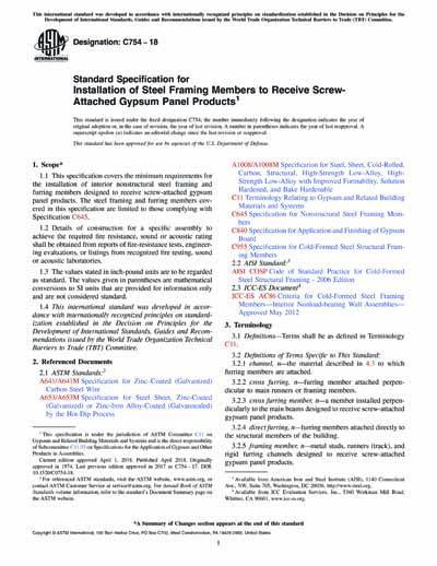 Upstryve's ASTM C754-18 Standard Specification for Installation of Steel Framing Members to Receive Screw-Attached Gypsum Panel Products, 2018 product image provided by ASTM. Upstryve provides access to online contractor course content, exam prep, books, and practice test questions to students and professionals preparing for their state contracting exams.