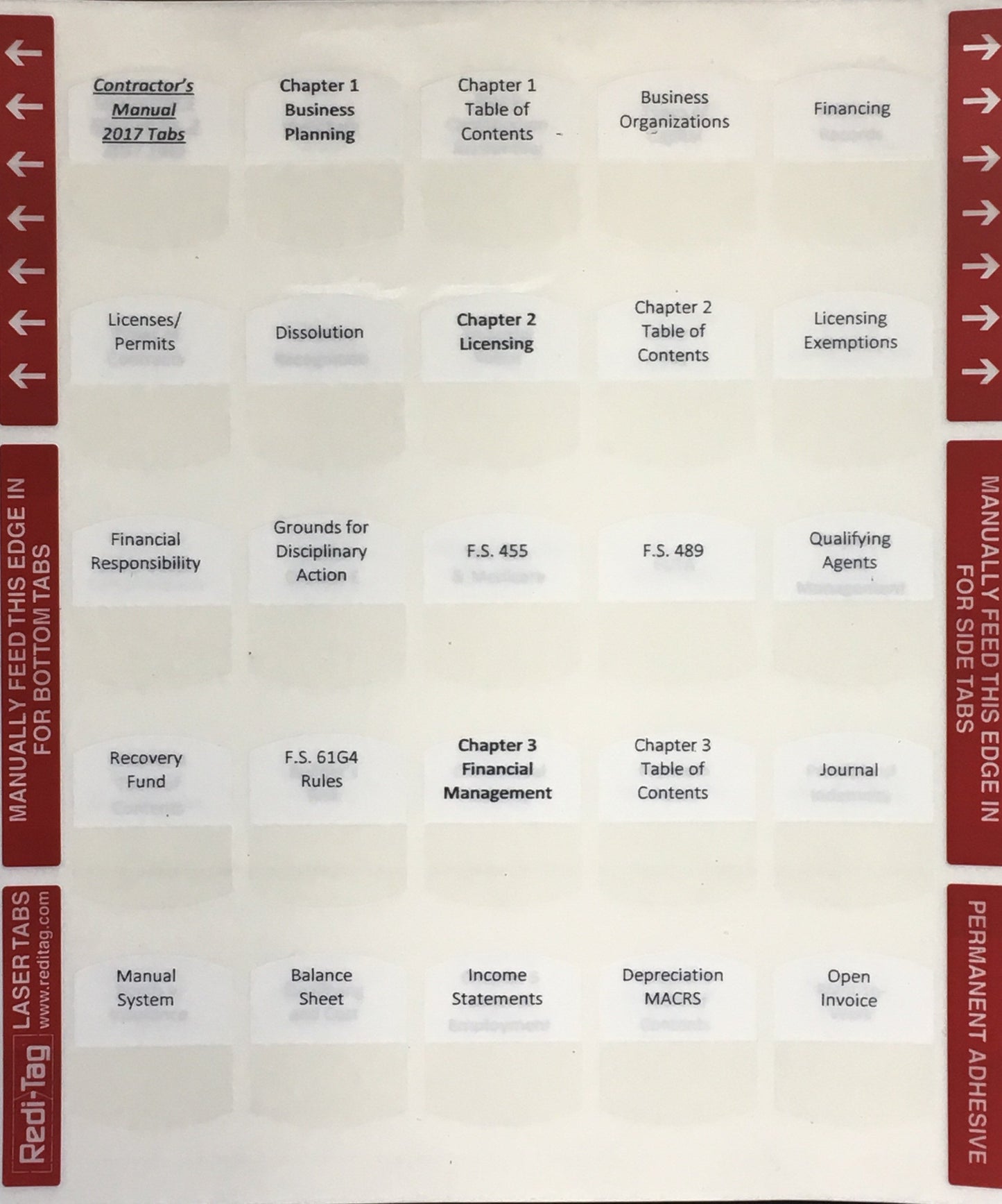 Pre-printed Tabs for Florida State General Contractor Book Package; Tabs Only