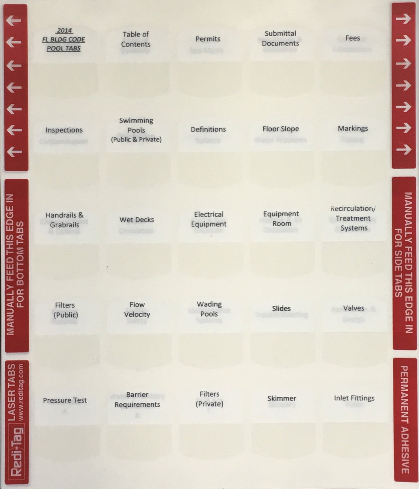 Pre-printed Tabs for Florida State Residential Pool Contractors Trade Book Package; Tabs Only