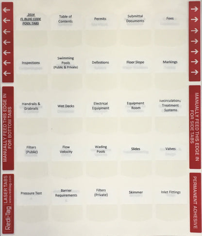 Pre-printed Tabs for Florida State Residential Pool Contractors Trade Book Package; Tabs Only