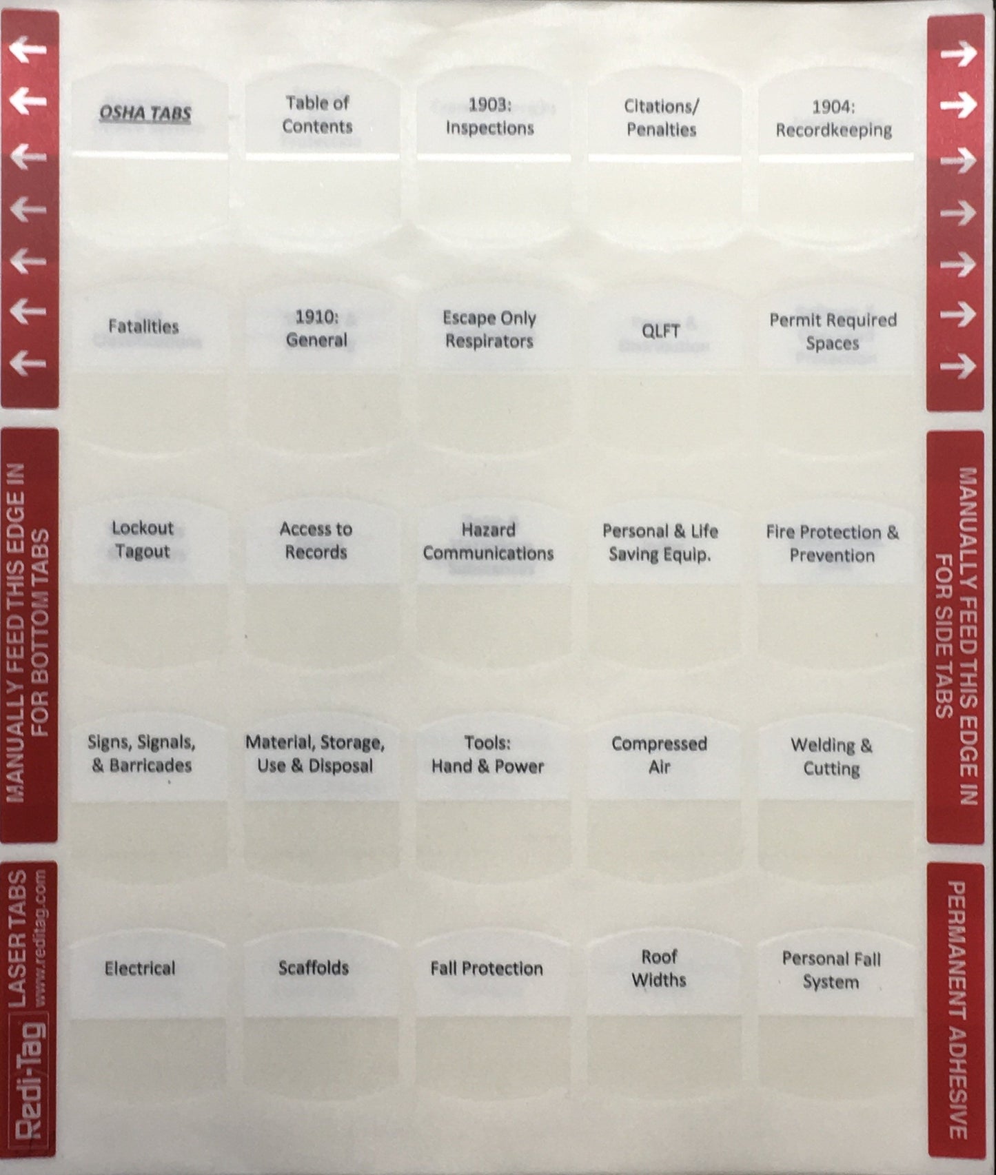 Pre-Printed Tabs for Florida State Residential Contractor Book Package; Tabs Only