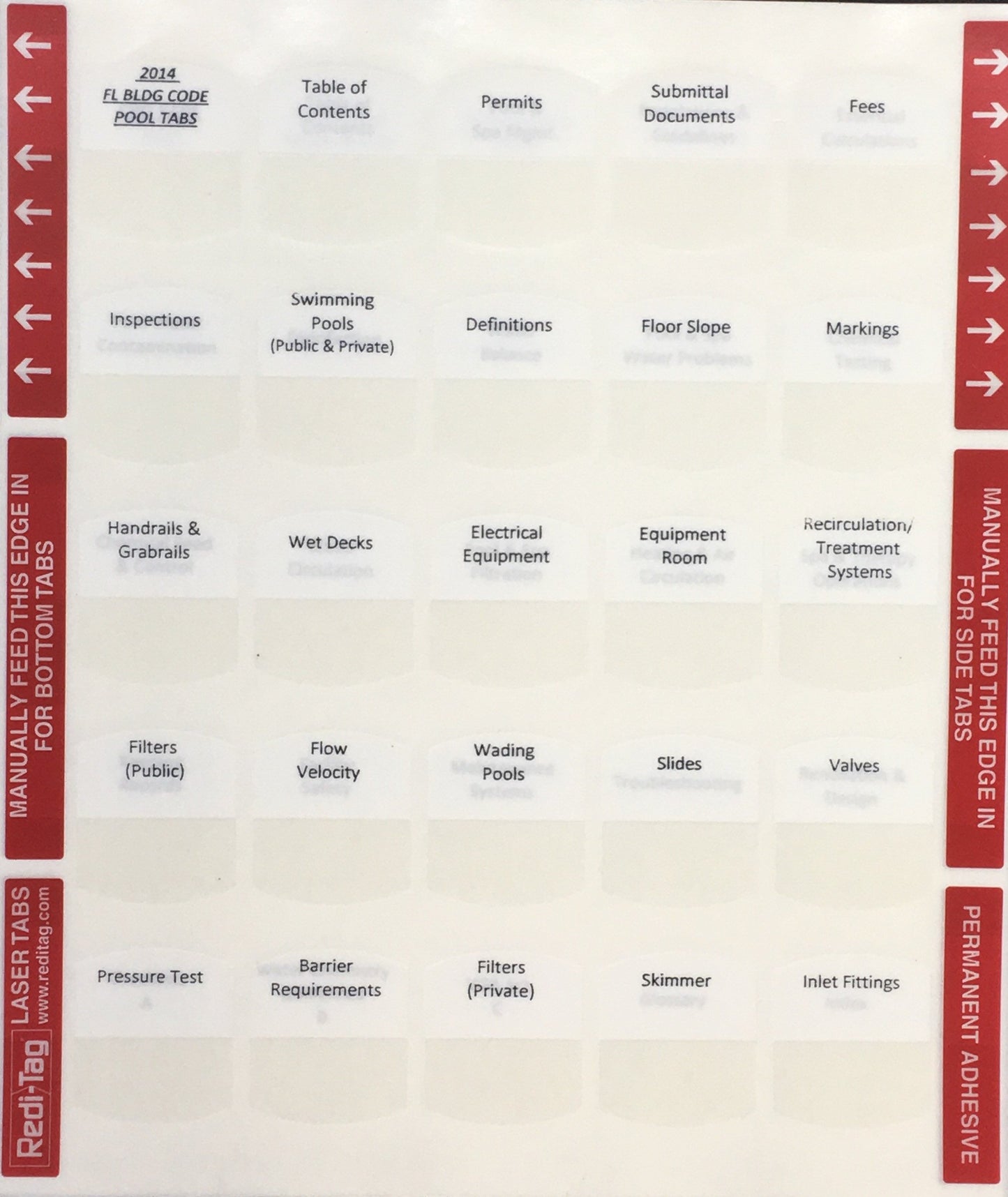 Pre-printed Tabs for Florida State Commercial Pool Contractors Trade Book Package; Tabs Only