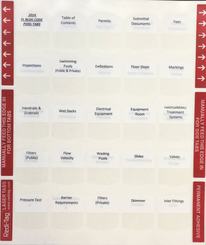 Pre-printed Tabs for Florida State Commercial Pool Contractors Trade Book Package; Tabs Only