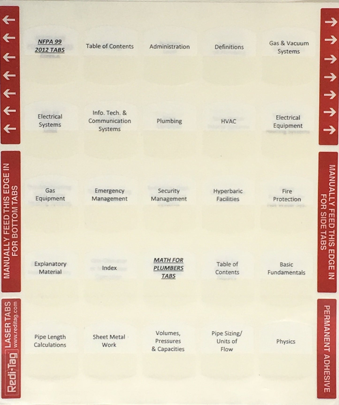Pre-Printed Tabs for Florida State Plumbing Book Package; Tabs Only