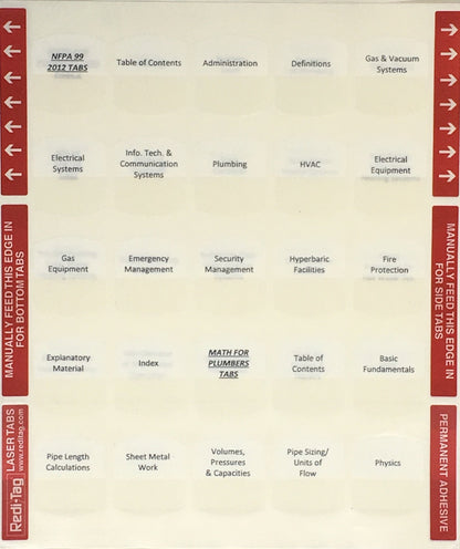 Pre-Printed Tabs for Florida State Plumbing Book Package; Tabs Only